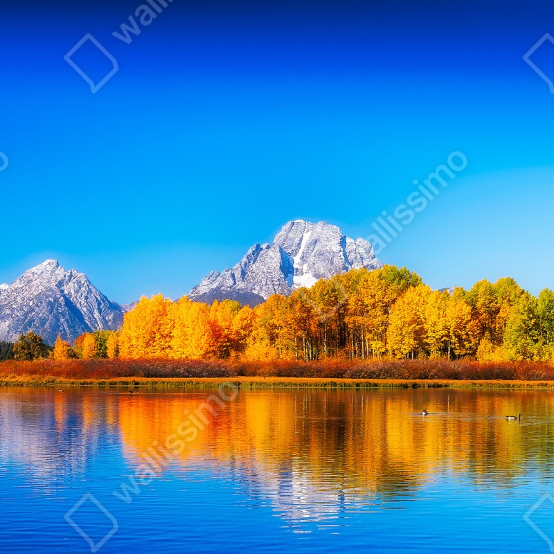 Fototapeta jesienna panorama gór i jeziora – Wallissimo® Fototapeta jesienna panorama gór i jeziora – Wallissimo®