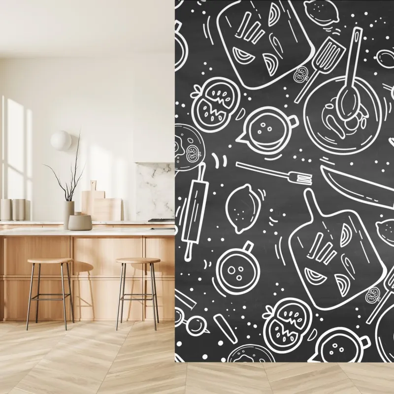 Fototapeta kuchenny wzór tablicowy z doodlami