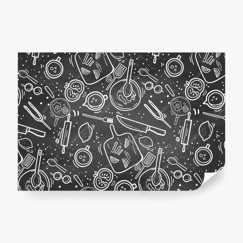 Fototapeta kuchenny wzór tablicowy z doodlami