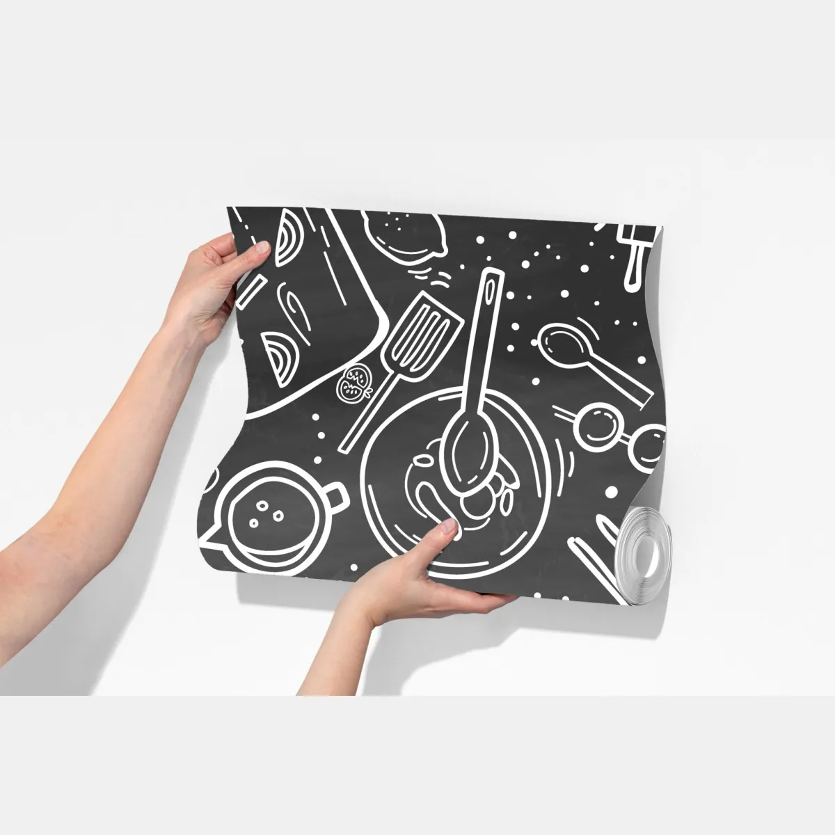 Fototapeta kuchenny wzór tablicowy z doodlami – Wallissimo® Fototapeta kuchenny wzór tablicowy z doodlami – Wallissimo®
