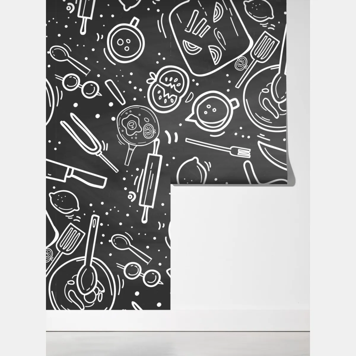 Fototapeta kuchenny wzór tablicowy z doodlami – Wallissimo® Fototapeta kuchenny wzór tablicowy z doodlami – Wallissimo®