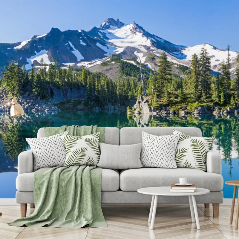 Fototapeta spokojne górskie jezioro z lustrzanym odbiciem – Wallissimo® Fototapeta spokojne górskie jezioro z lustrzanym odbiciem – Wallissimo®