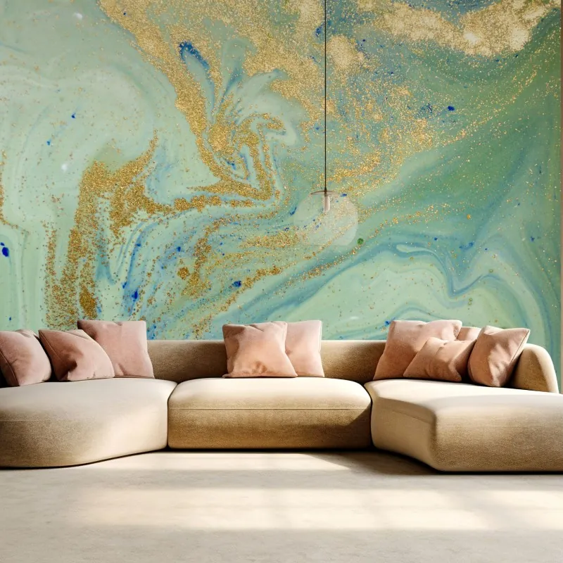 Fototapeta turkusowy marmur ze złotymi żyłkami