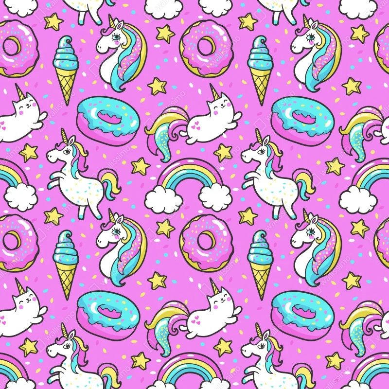 Fototapeta pastelowe jednorożce i słodkości – Wallissimo® Fototapeta pastelowe jednorożce i słodkości – Wallissimo®