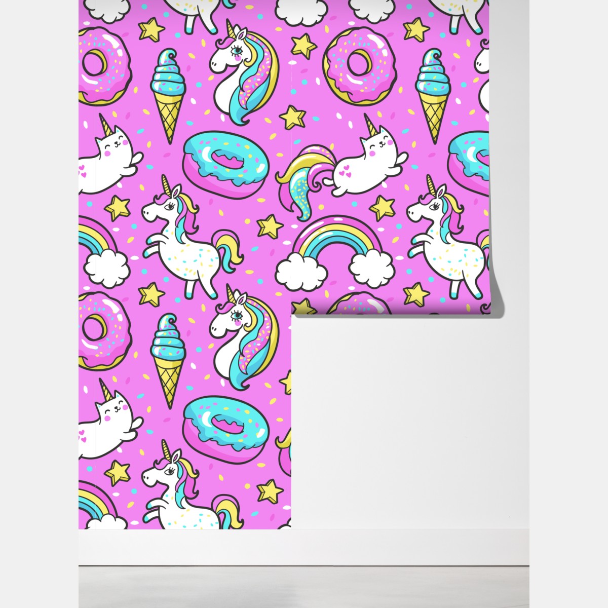 Fototapeta pastelowe jednorożce i słodkości – Wallissimo® Fototapeta pastelowe jednorożce i słodkości – Wallissimo®