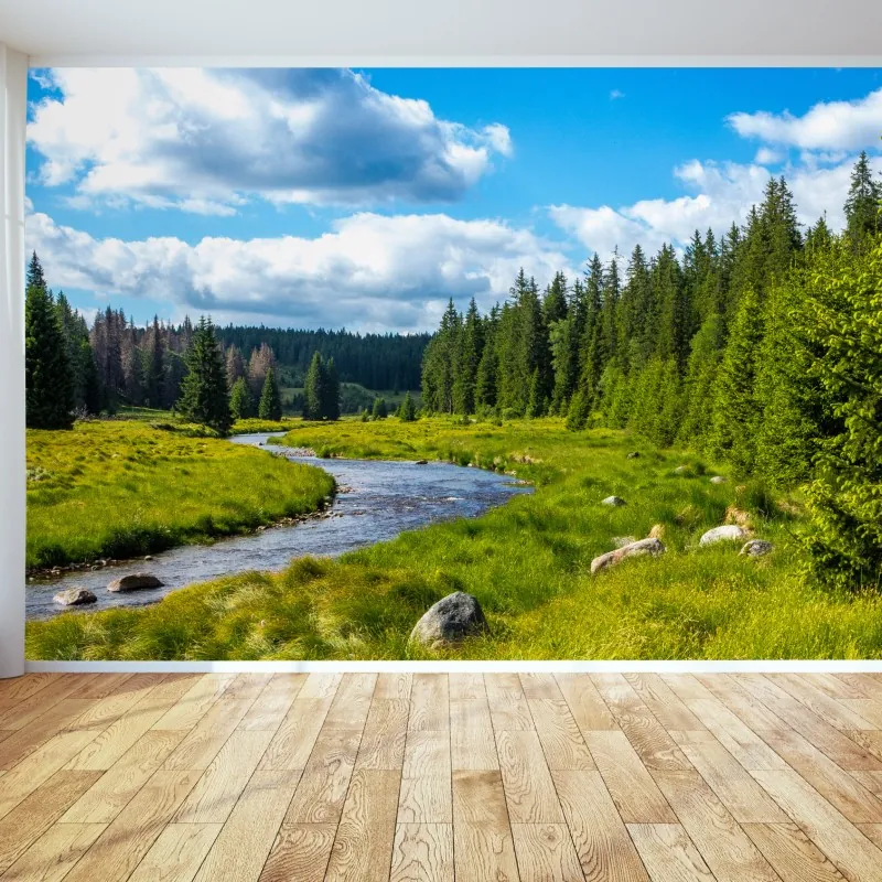 Fototapeta spokojna rzeka nad łąką – Wallissimo® Fototapeta spokojna rzeka nad łąką – Wallissimo®