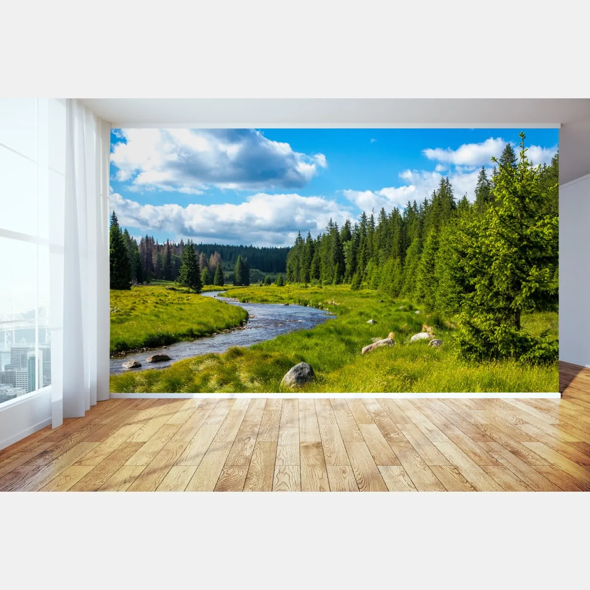 Fototapeta spokojna rzeka nad łąką – Wallissimo® Fototapeta spokojna rzeka nad łąką – Wallissimo®