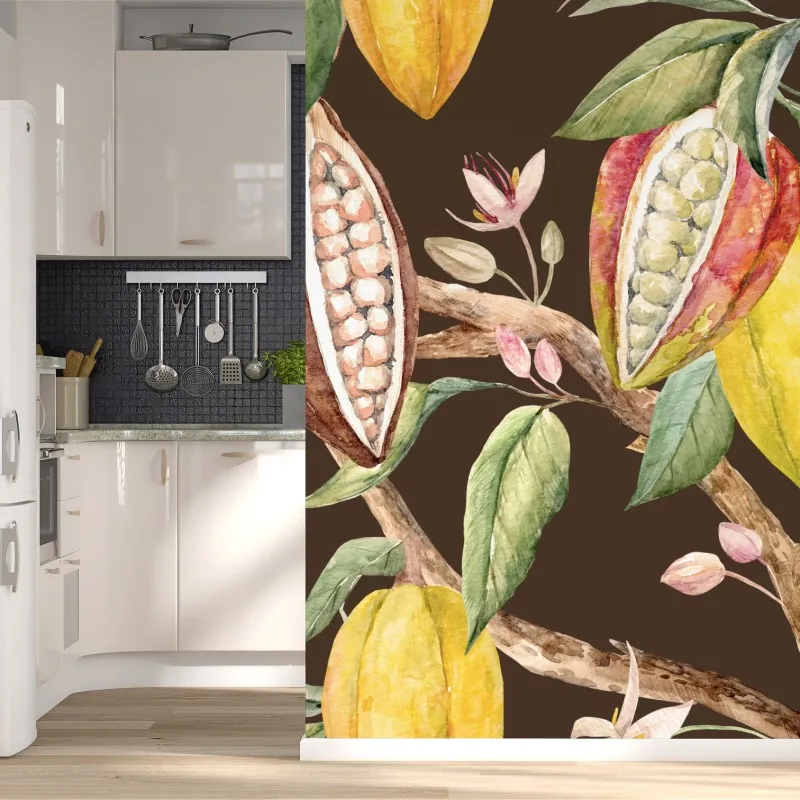 Fototapeta akwarelowy wzór strąków kakaowych