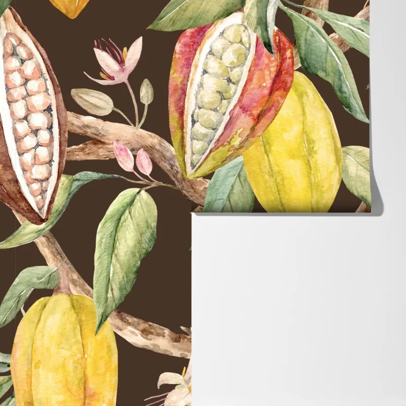 Fototapeta akwarelowy wzór strąków kakaowych – Wallissimo® Fototapeta akwarelowy wzór strąków kakaowych – Wallissimo®