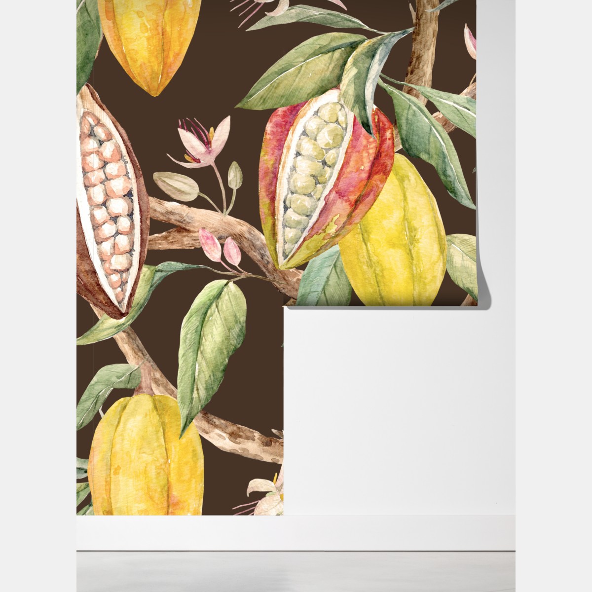 Fototapeta akwarelowy wzór strąków kakaowych – Wallissimo® Fototapeta akwarelowy wzór strąków kakaowych – Wallissimo®
