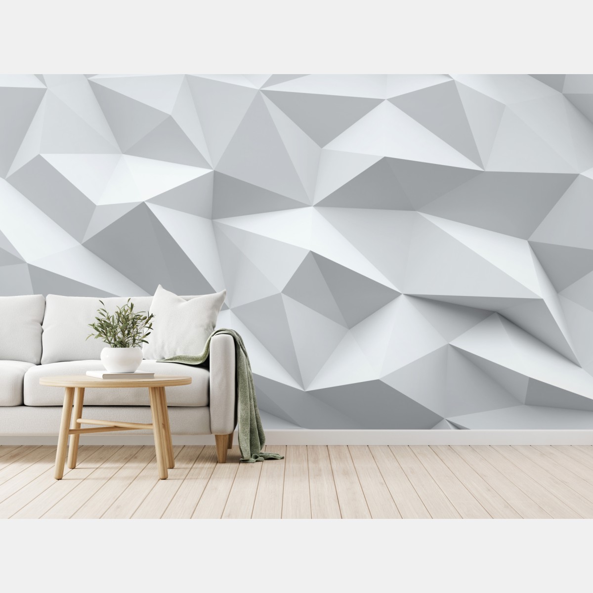 Wall mural white three-dimensional low-poly geometric pattern
