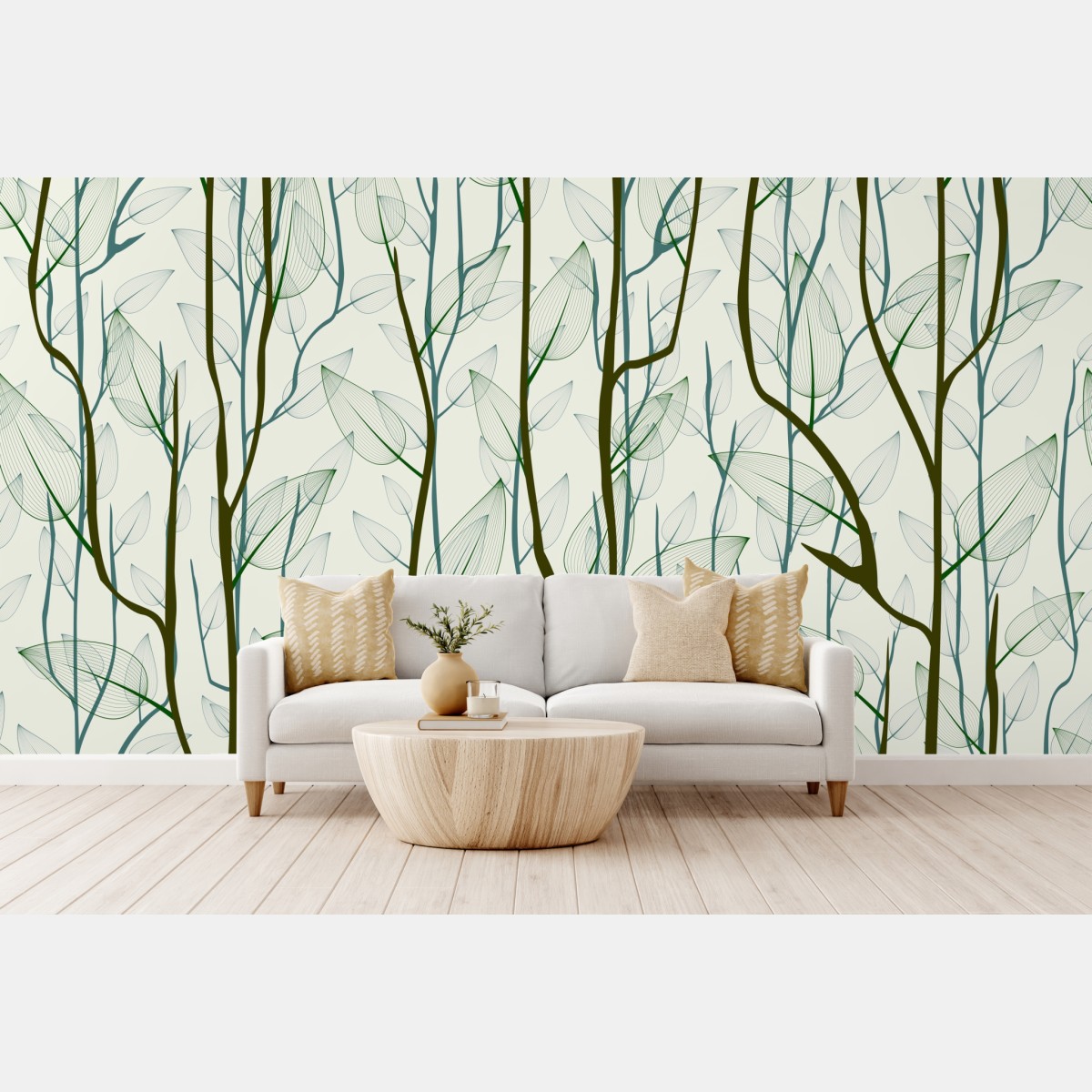 Wall mural delicate leaf and branch pattern