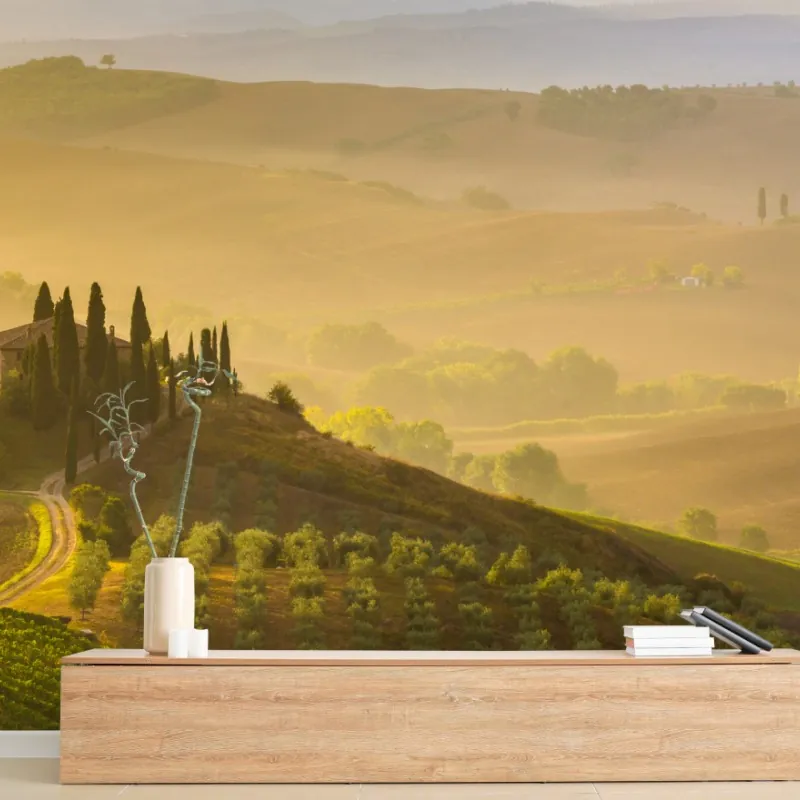 Fototapeta mglisty poranek nad Val d'Orcia