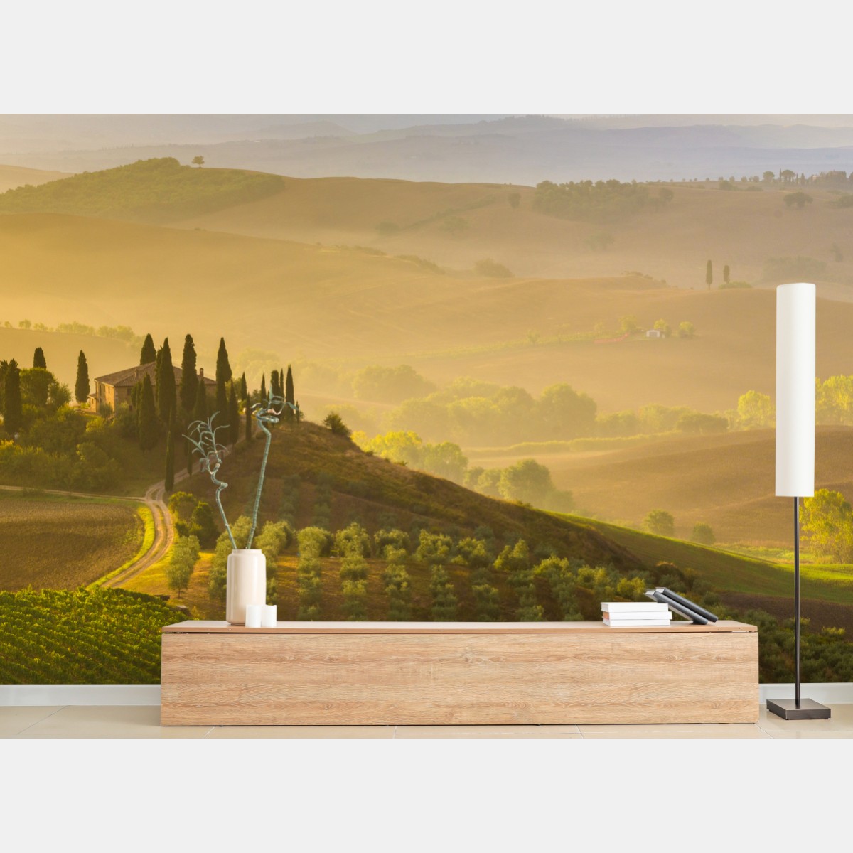 Wall mural misty morning over Val d'Orcia
