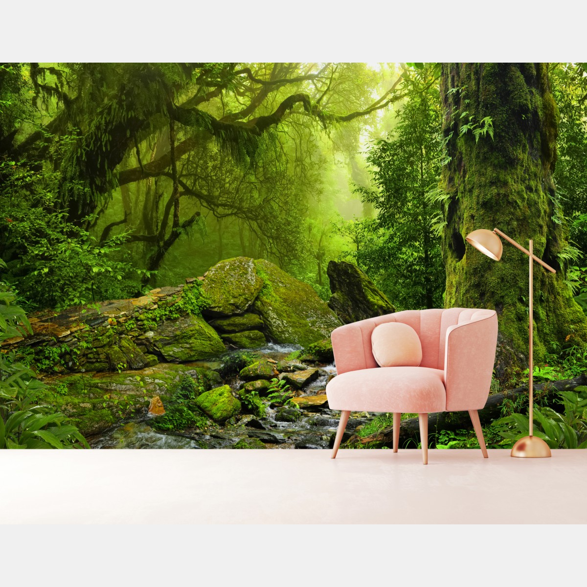 Wall mural moss-covered woodland stream