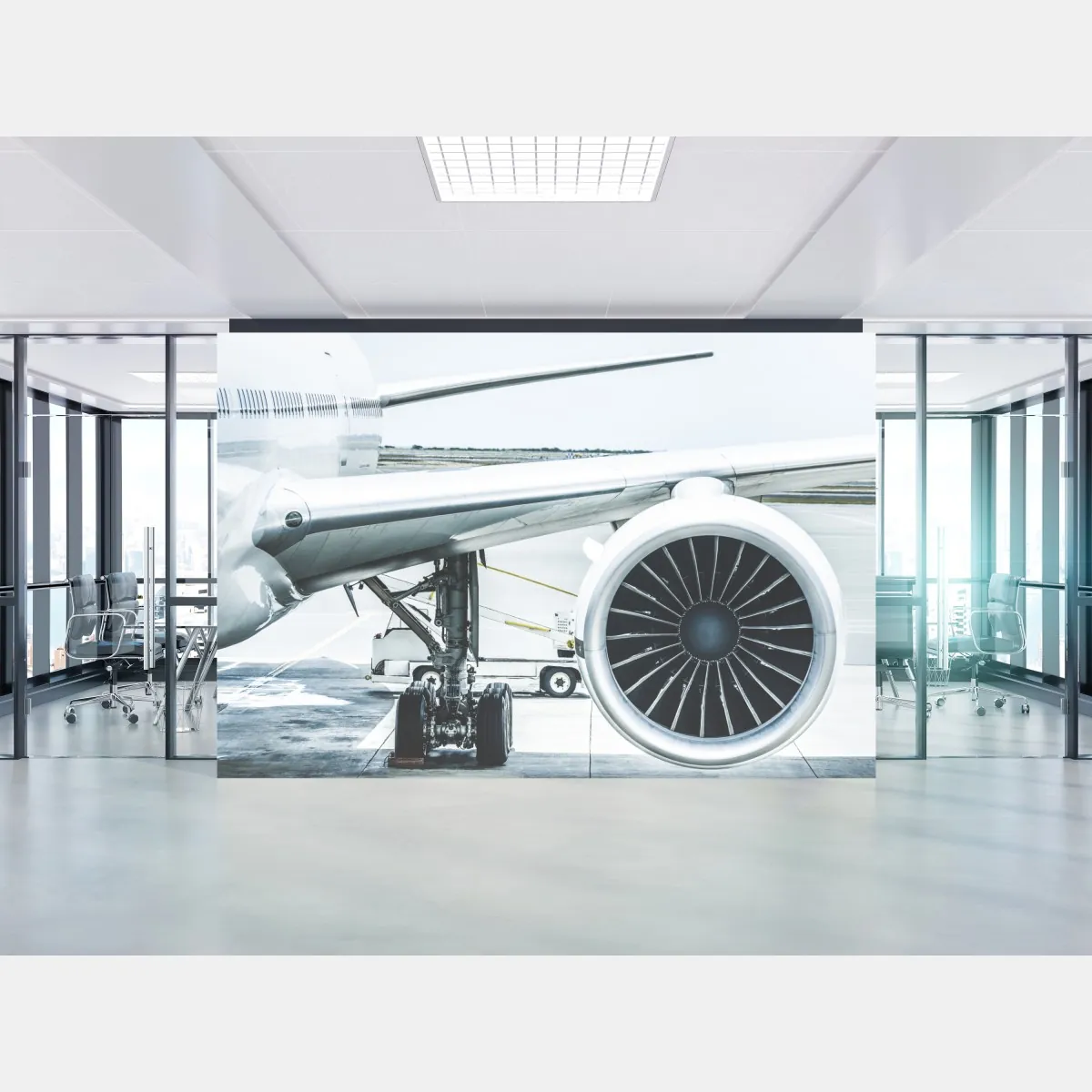 Fototapeta zbliżenie silnika odrzutowego na terminalu – Wallissimo® Fototapeta zbliżenie silnika odrzutowego na terminalu – Wallissimo®