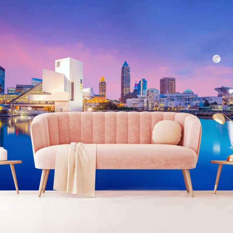 Fototapeta panorama miasta Cleveland o zmierzchu