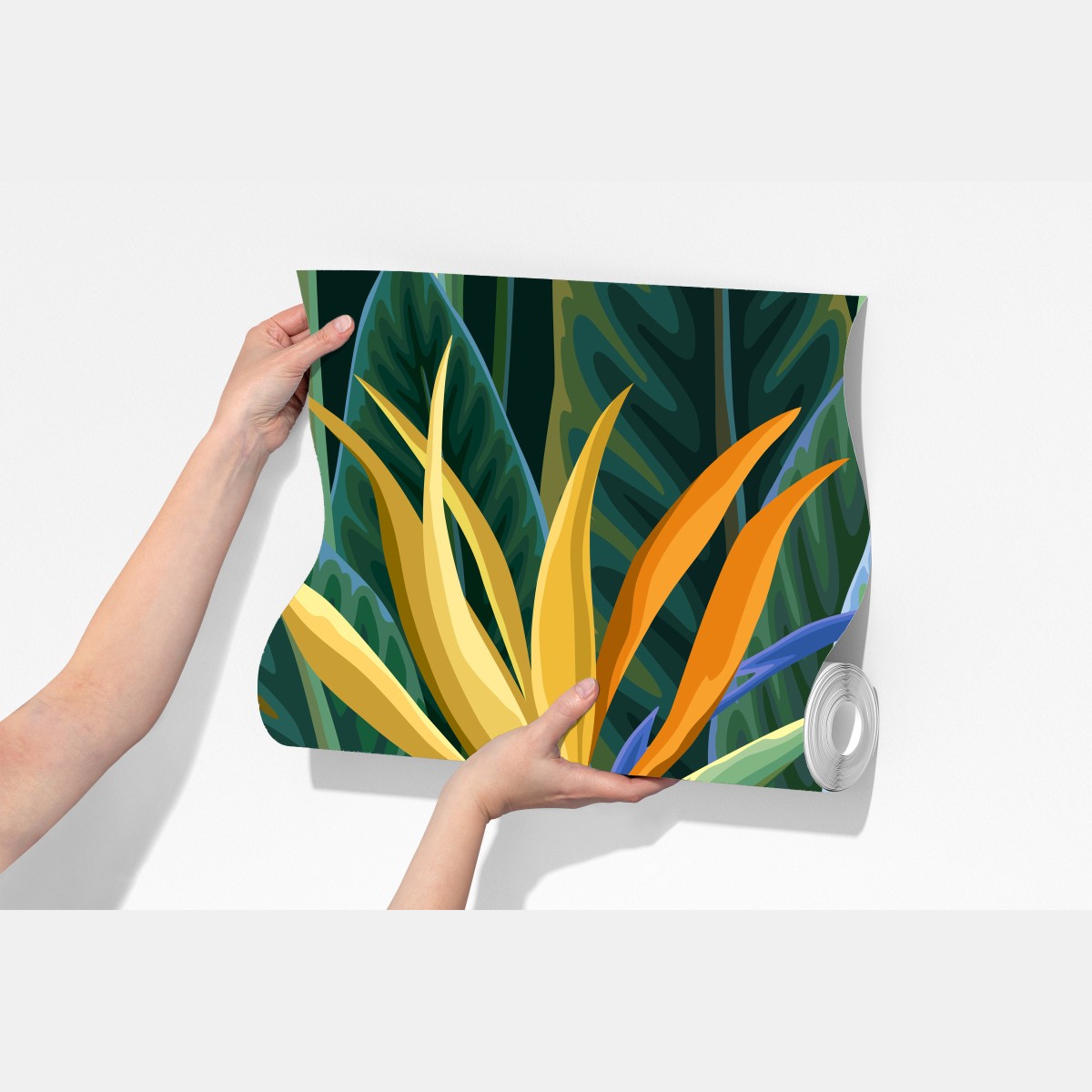 Fototapeta tropikalna ilustracja strelicji i bujnych liści – Wallissimo® Fototapeta tropikalna ilustracja strelicji i bujnych liści – Wallissimo®