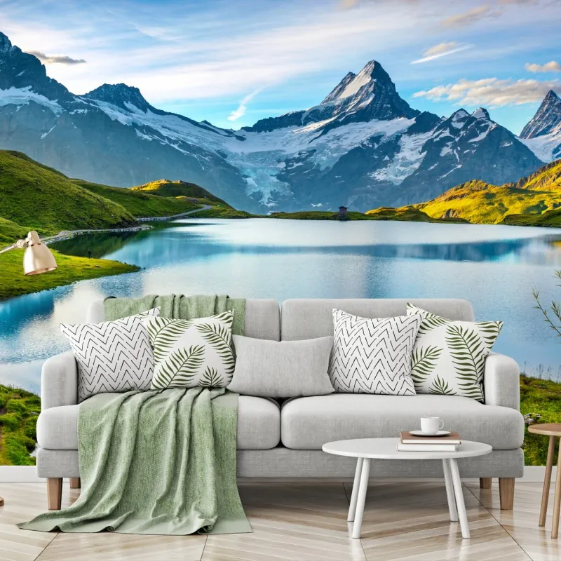 Fototapeta spokojne alpejskie jezioro pod szczytem Wetterhorn, Szwajcaria – Wallissimo® Fototapeta spokojne alpejskie jezioro pod szczytem Wetterhorn, Szwajcaria – Wallissimo®