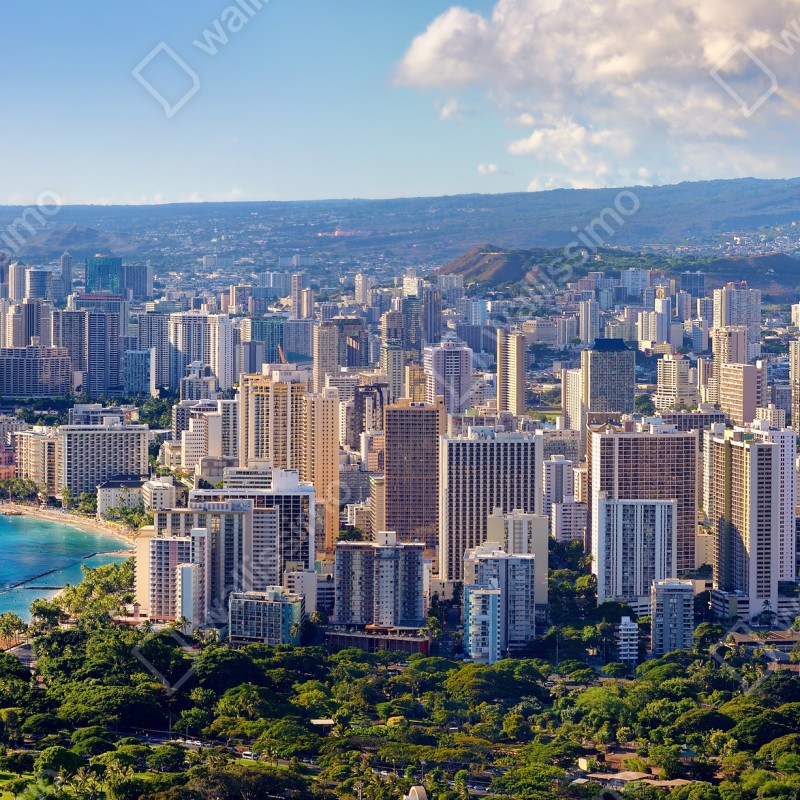 Fototapeta panoramiczny widok na nadmorskie miasto – Wallissimo® Fototapeta panoramiczny widok na nadmorskie miasto – Wallissimo®