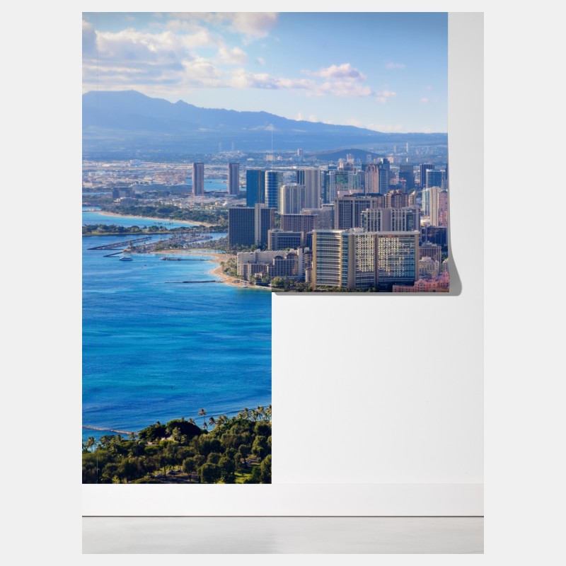 Fototapeta panoramiczny widok na nadmorskie miasto – Wallissimo® Fototapeta panoramiczny widok na nadmorskie miasto – Wallissimo®