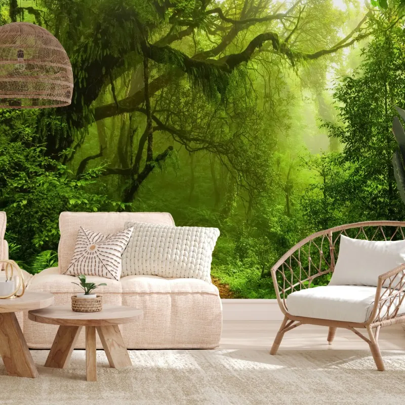 Fototapeta bujna zielona leśna ścieżka