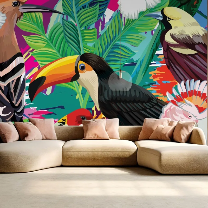 Fototapeta żywe tropikalne ptaki w dżungli