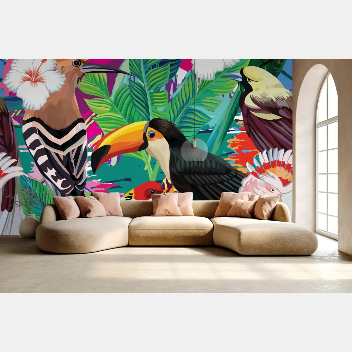 Fototapeta żywe tropikalne ptaki w dżungli – Wallissimo® Fototapeta żywe tropikalne ptaki w dżungli – Wallissimo®