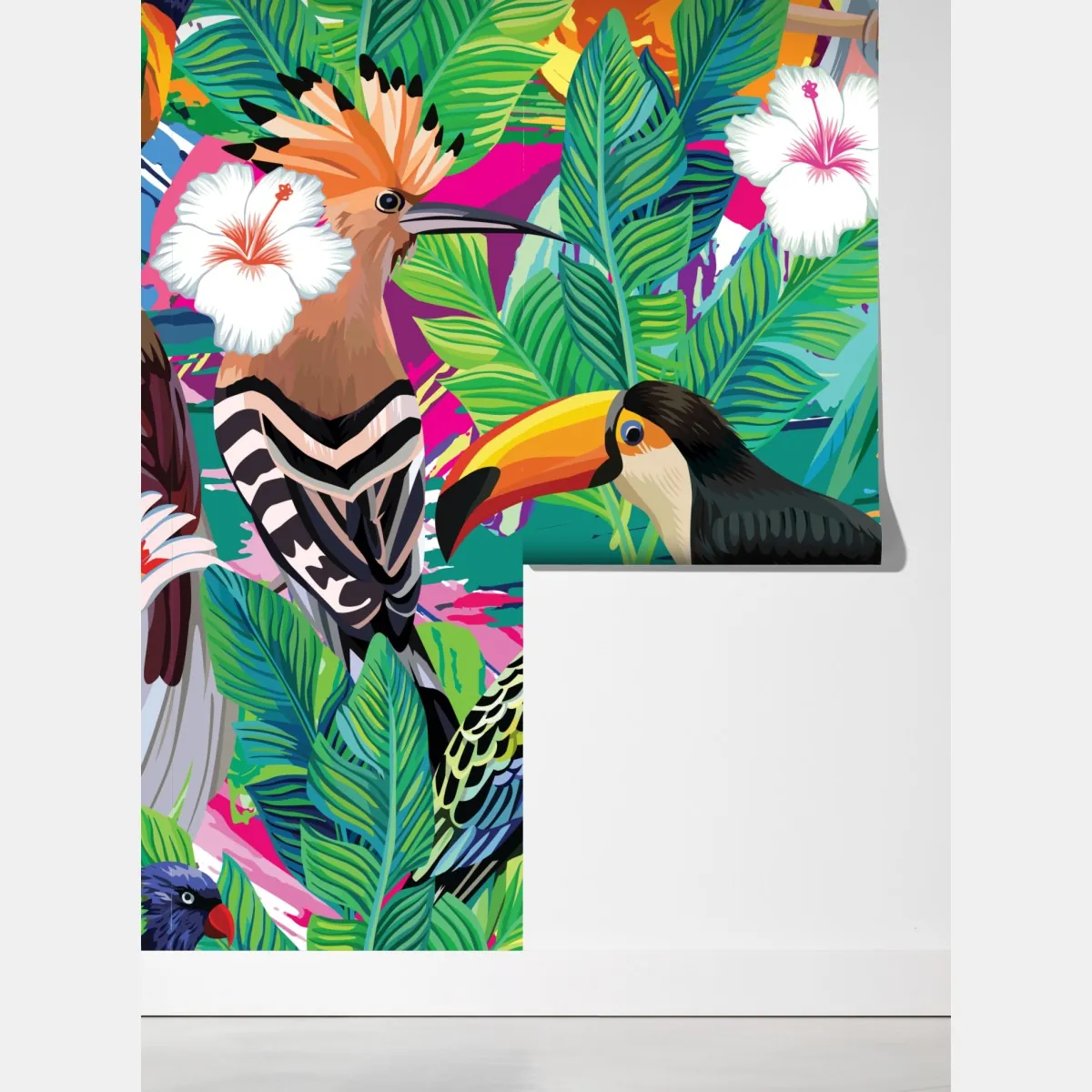 Fototapeta żywe tropikalne ptaki w dżungli – Wallissimo® Fototapeta żywe tropikalne ptaki w dżungli – Wallissimo®