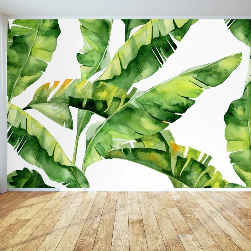 Fototapeta tropikalny wzór z liśćmi bananowca w akwareli – Wallissimo® Fototapeta tropikalny wzór z liśćmi bananowca w akwareli – Wallissimo®