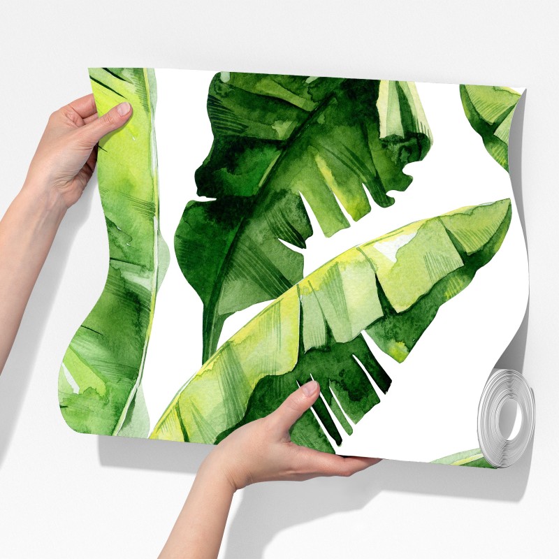 Fototapeta tropikalny wzór z liśćmi bananowca w akwareli – Wallissimo® Fototapeta tropikalny wzór z liśćmi bananowca w akwareli – Wallissimo®