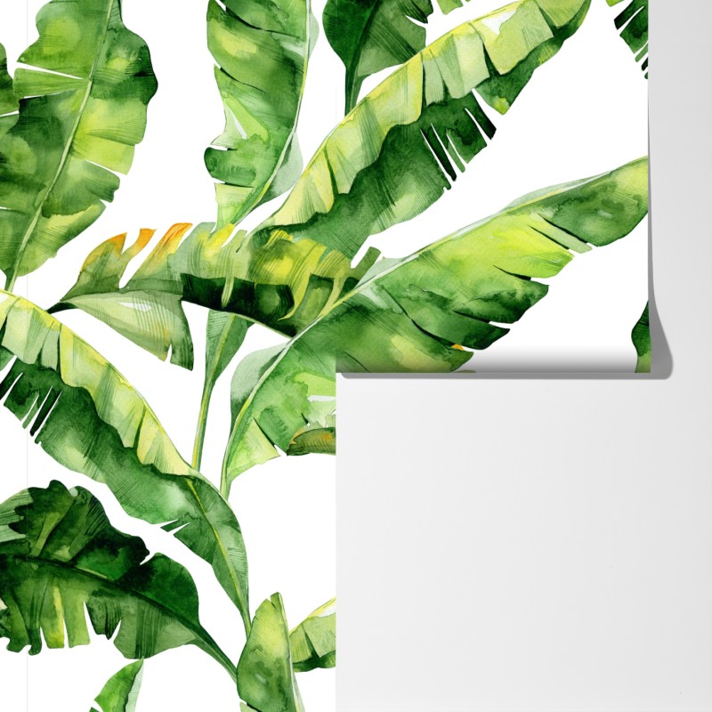Fototapeta tropikalny wzór z liśćmi bananowca w akwareli – Wallissimo® Fototapeta tropikalny wzór z liśćmi bananowca w akwareli – Wallissimo®