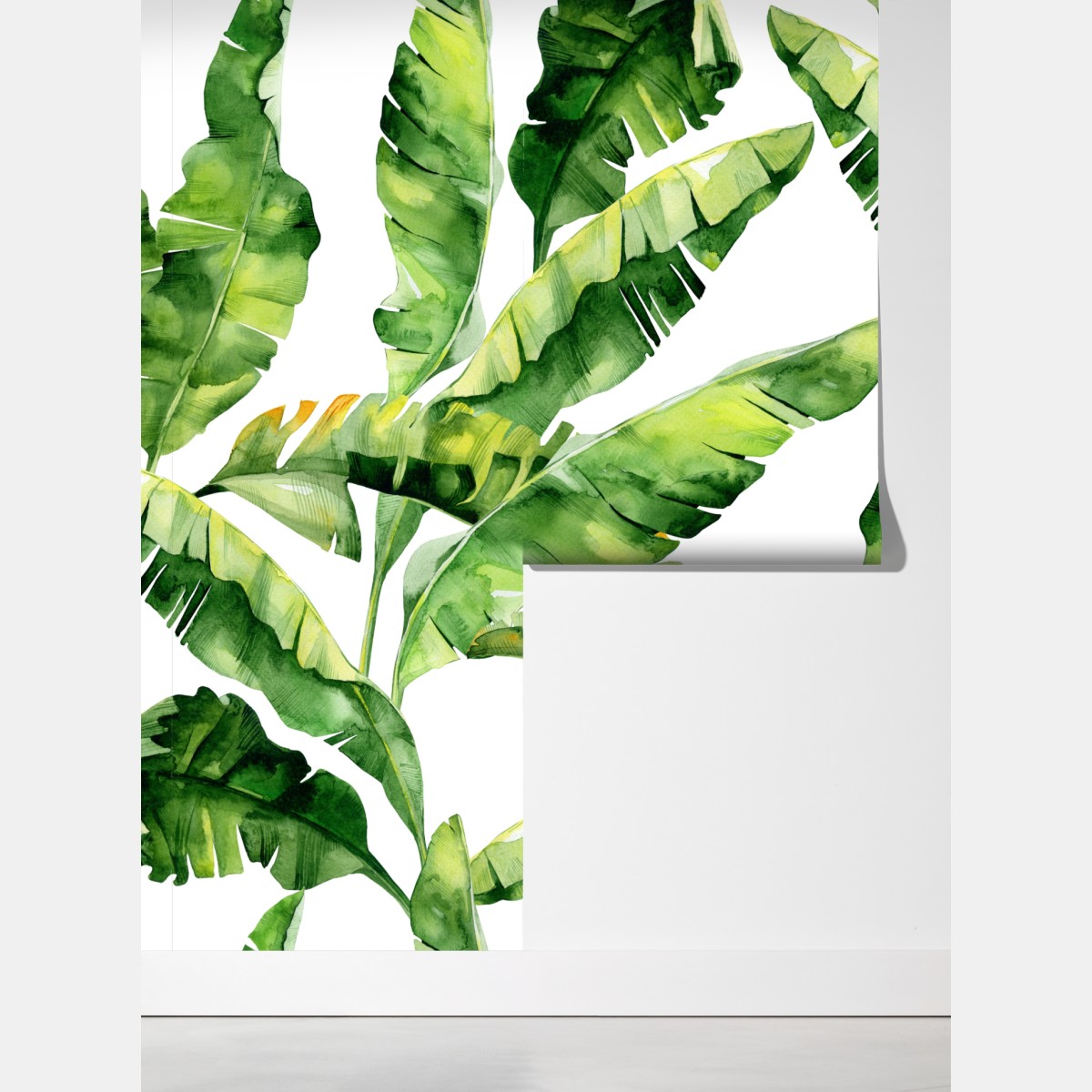 Fototapeta tropikalny wzór z liśćmi bananowca w akwareli – Wallissimo® Fototapeta tropikalny wzór z liśćmi bananowca w akwareli – Wallissimo®