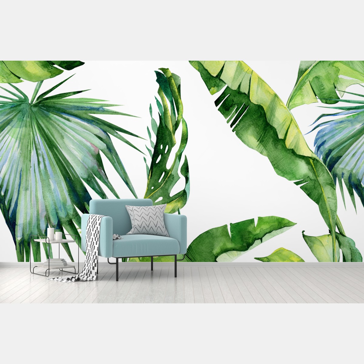 Wall mural tropical watercolor palm leaves design