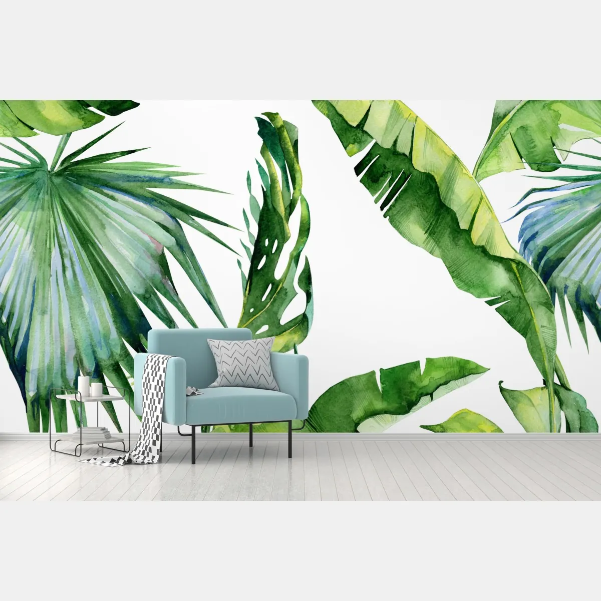 Fototapeta tropikalny akwarelowy wzór liści palmowych – Wallissimo® Fototapeta tropikalny akwarelowy wzór liści palmowych – Wallissimo®