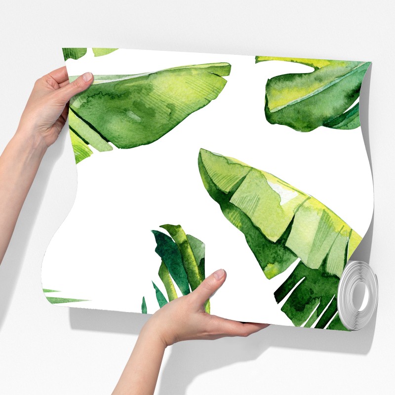 Fototapeta tropikalny akwarelowy wzór liści palmowych – Wallissimo® Fototapeta tropikalny akwarelowy wzór liści palmowych – Wallissimo®