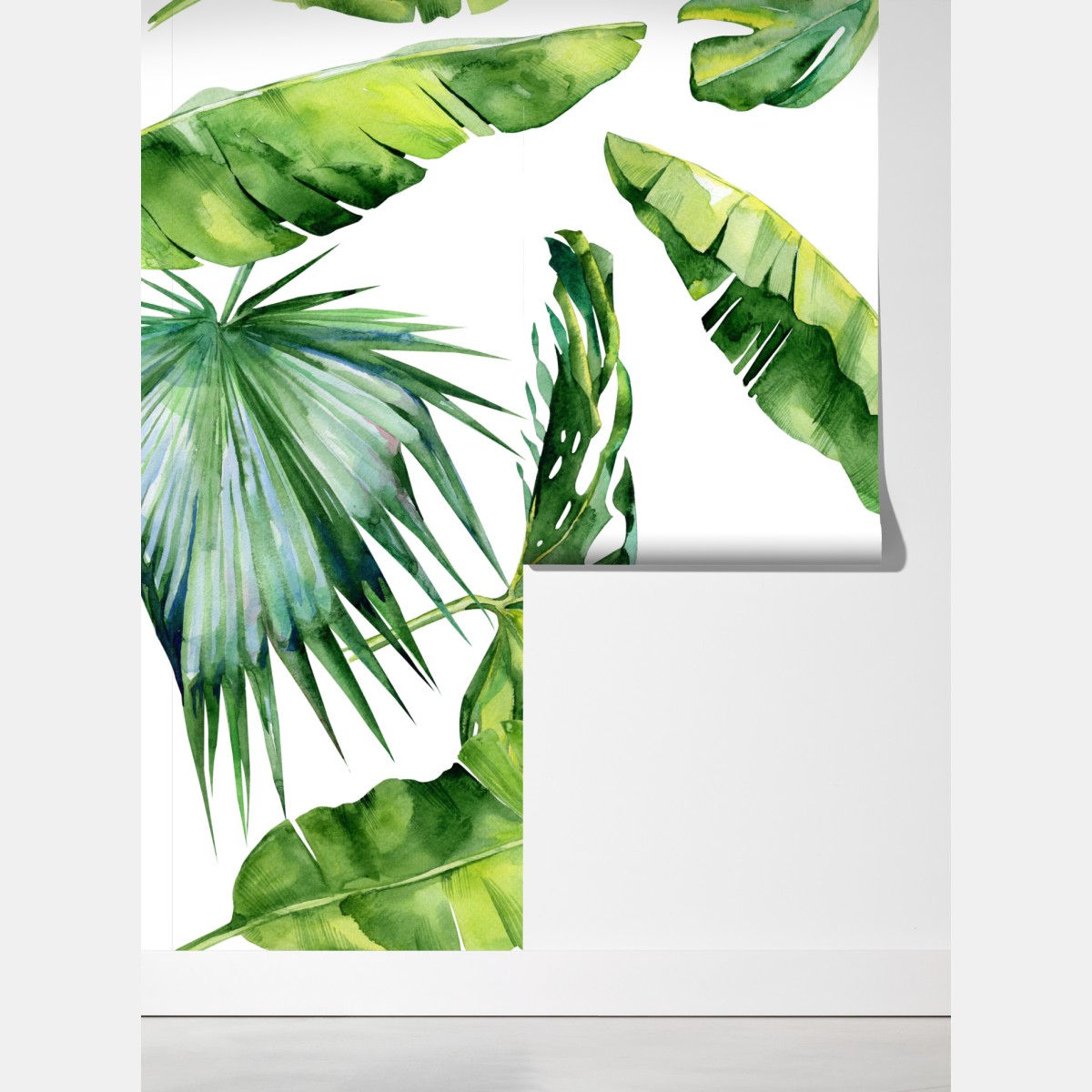Fototapeta tropikalny akwarelowy wzór liści palmowych – Wallissimo® Fototapeta tropikalny akwarelowy wzór liści palmowych – Wallissimo®