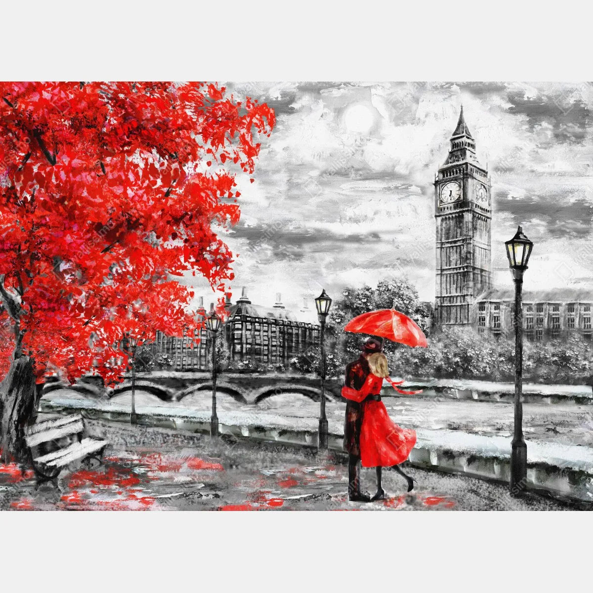 Fototapeta romantyczny deszczowy wieczór w Londynie – Wallissimo® Fototapeta romantyczny deszczowy wieczór w Londynie – Wallissimo®