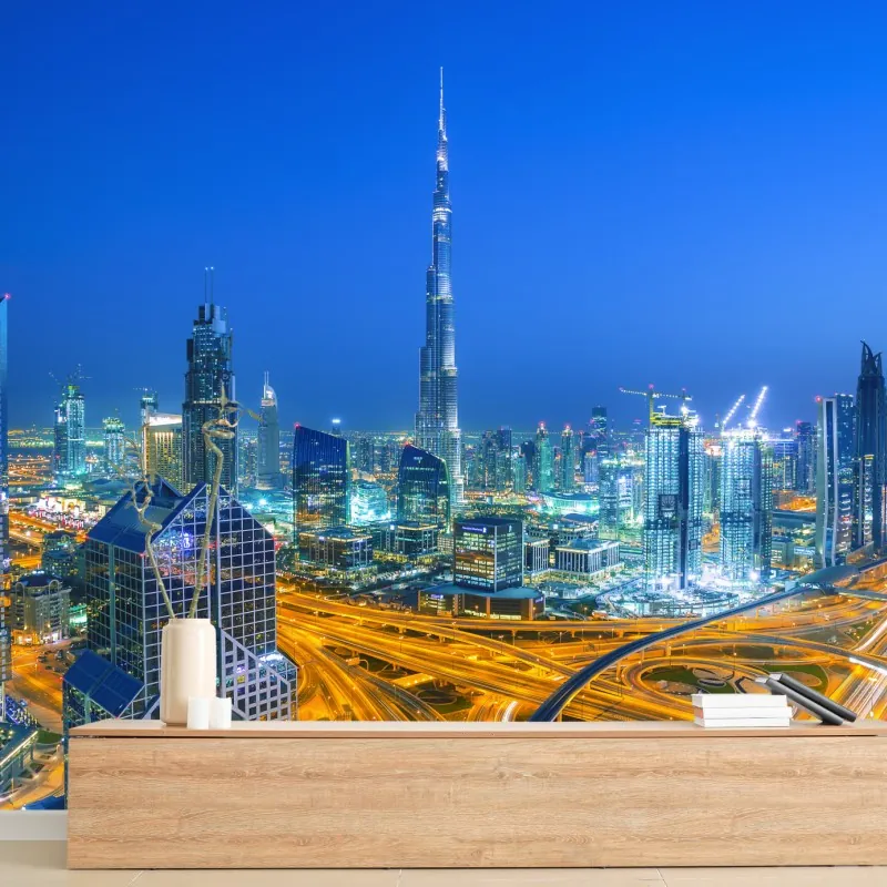 Fototapeta panorama Dubaju o zmierzchu