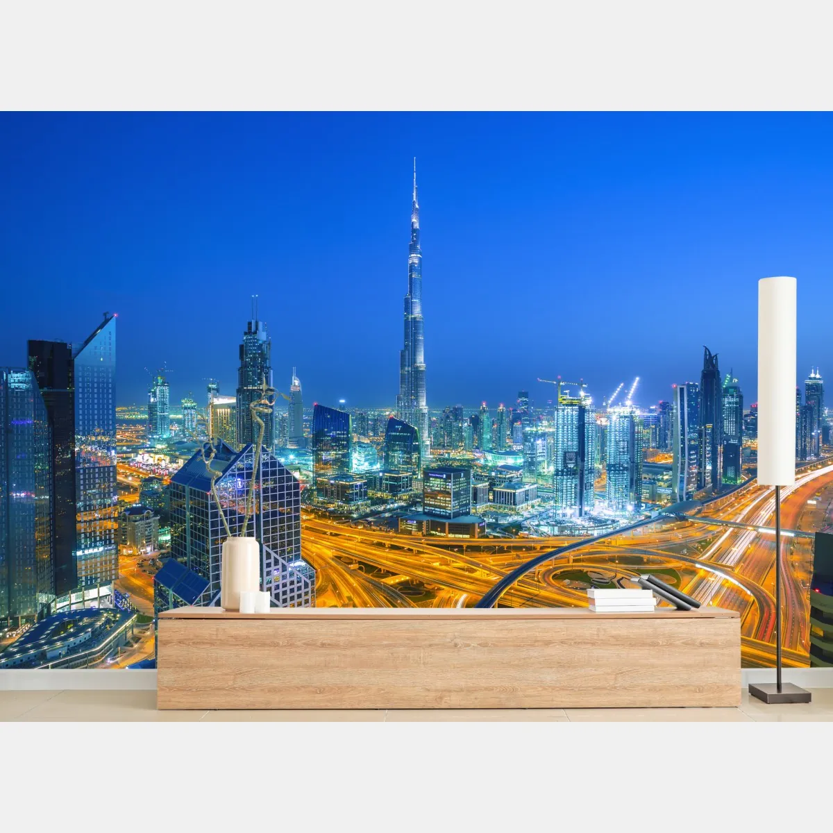 Fototapeta panorama Dubaju o zmierzchu – Wallissimo® Fototapeta panorama Dubaju o zmierzchu – Wallissimo®