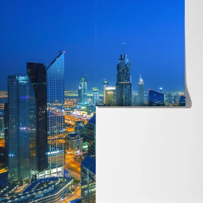 Fototapeta panorama Dubaju o zmierzchu – Wallissimo® Fototapeta panorama Dubaju o zmierzchu – Wallissimo®