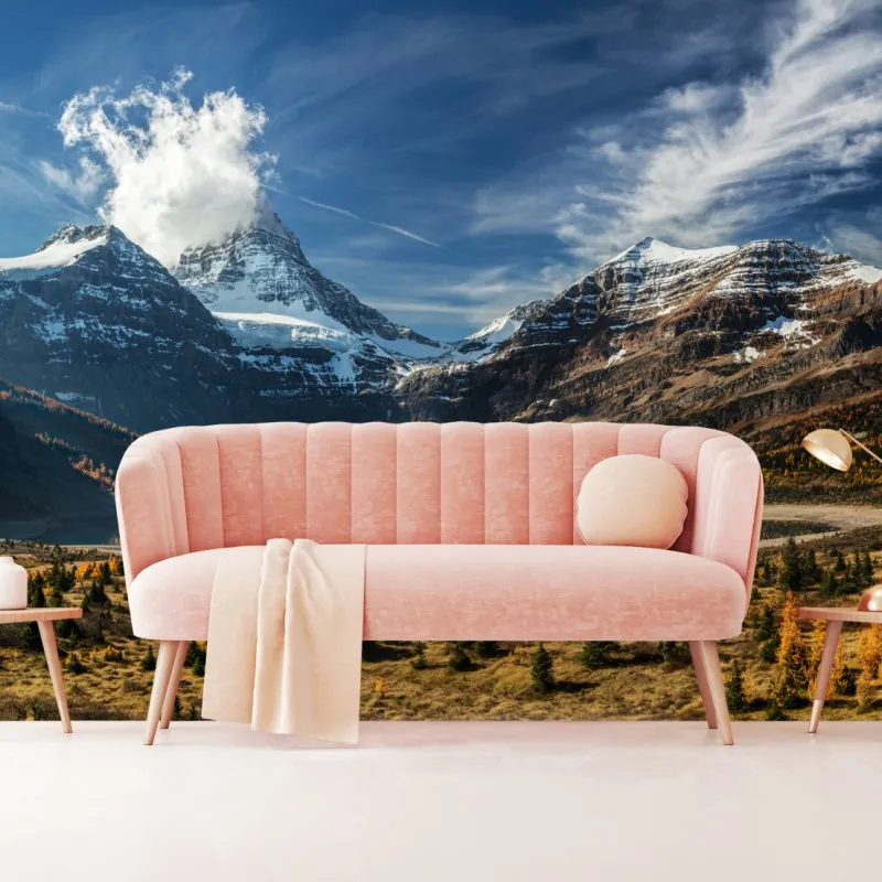 Fototapeta ośnieżone szczyty odbite w jesiennym alpejskim jeziorze – Wallissimo® Fototapeta ośnieżone szczyty odbite w jesiennym alpejskim jeziorze – Wallissimo®