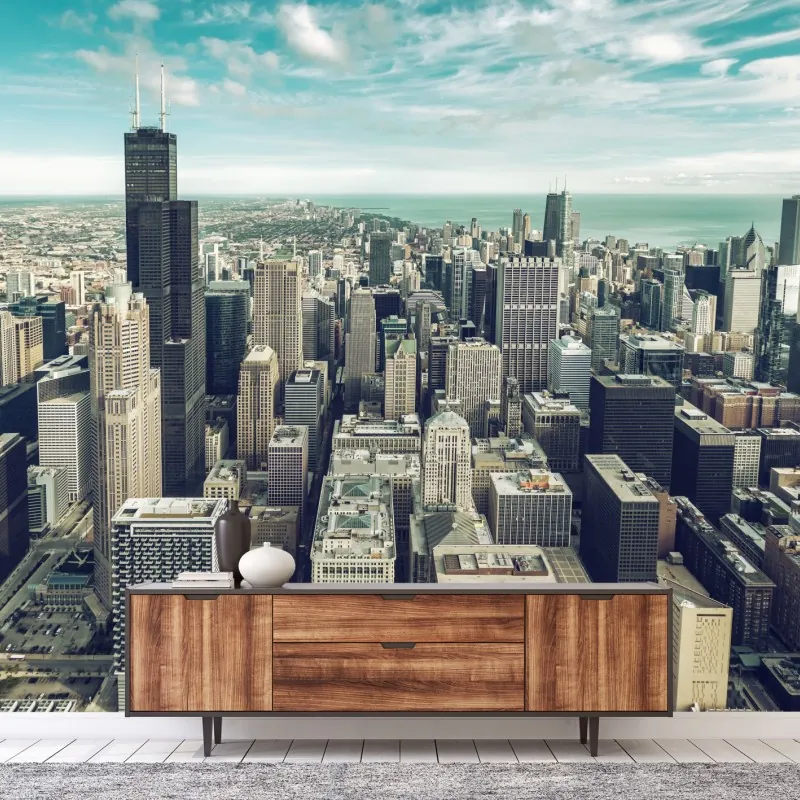 Fototapeta Chicago panorama miasta z lotu ptaka w turkusowych tonach