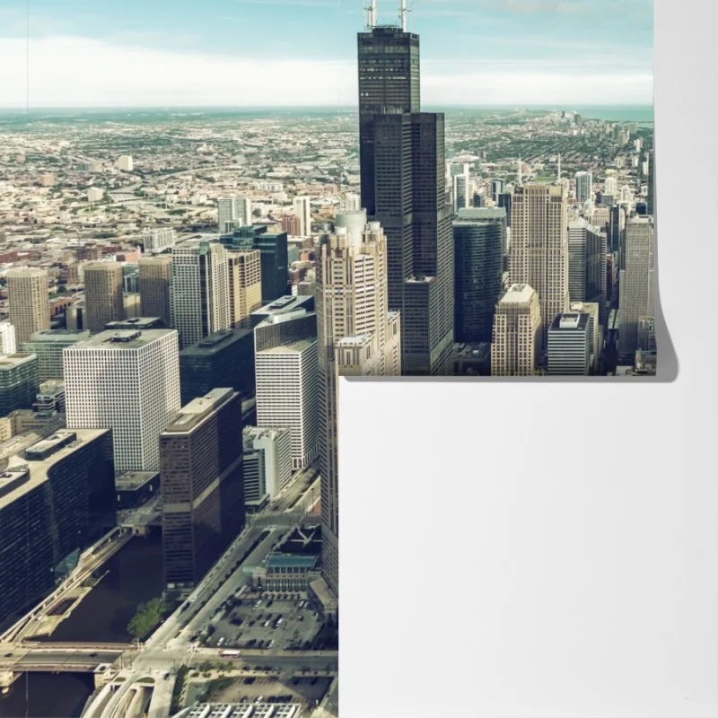 Fototapeta Chicago panorama miasta z lotu ptaka w turkusowych tonach – Wallissimo® Fototapeta Chicago panorama miasta z lotu ptaka w turkusowych tonach – Wallissimo®