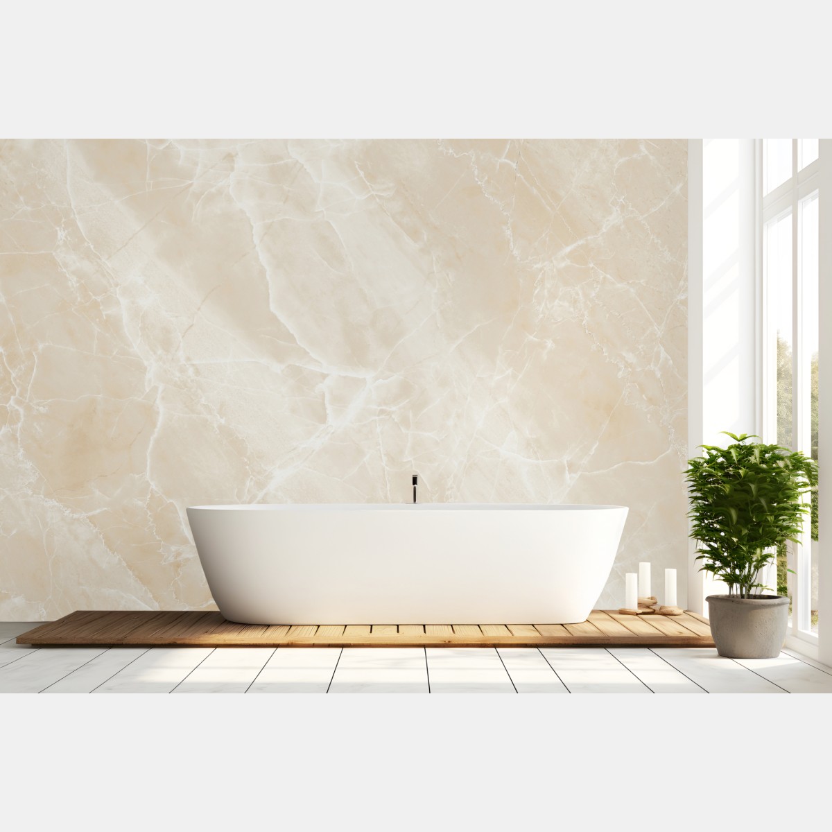 Wall mural beige marble texture with white veining