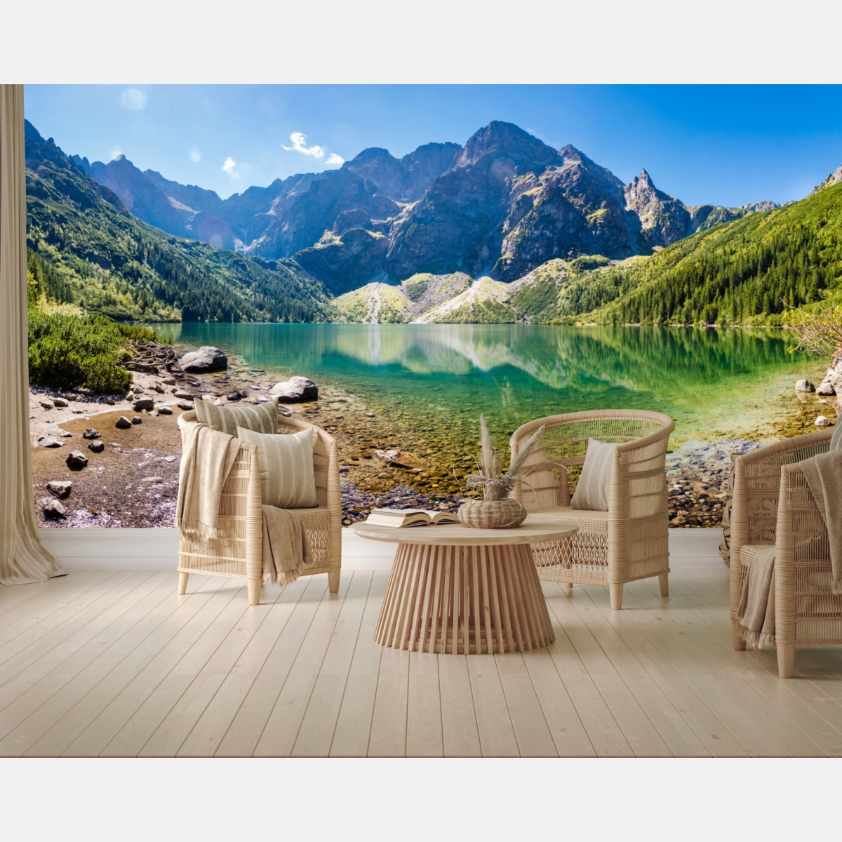 Wall mural tranquil alpine lake panorama