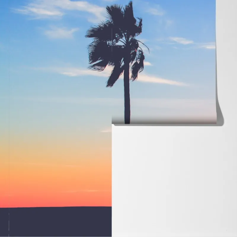 Fototapeta zachód słońca nad plażą z sylwetką wieży ratownika – Wallissimo® Fototapeta zachód słońca nad plażą z sylwetką wieży ratownika – Wallissimo®