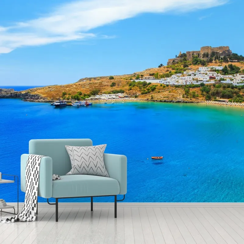 Fototapeta słoneczna zatoka z nadmorskim miasteczkiem – Wallissimo® Fototapeta słoneczna zatoka z nadmorskim miasteczkiem – Wallissimo®