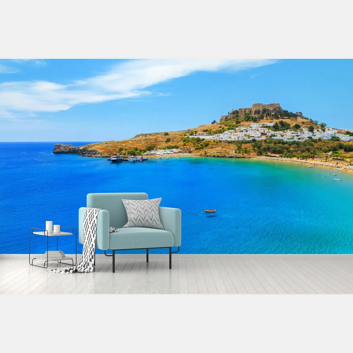 Fototapeta słoneczna zatoka z nadmorskim miasteczkiem – Wallissimo® Fototapeta słoneczna zatoka z nadmorskim miasteczkiem – Wallissimo®