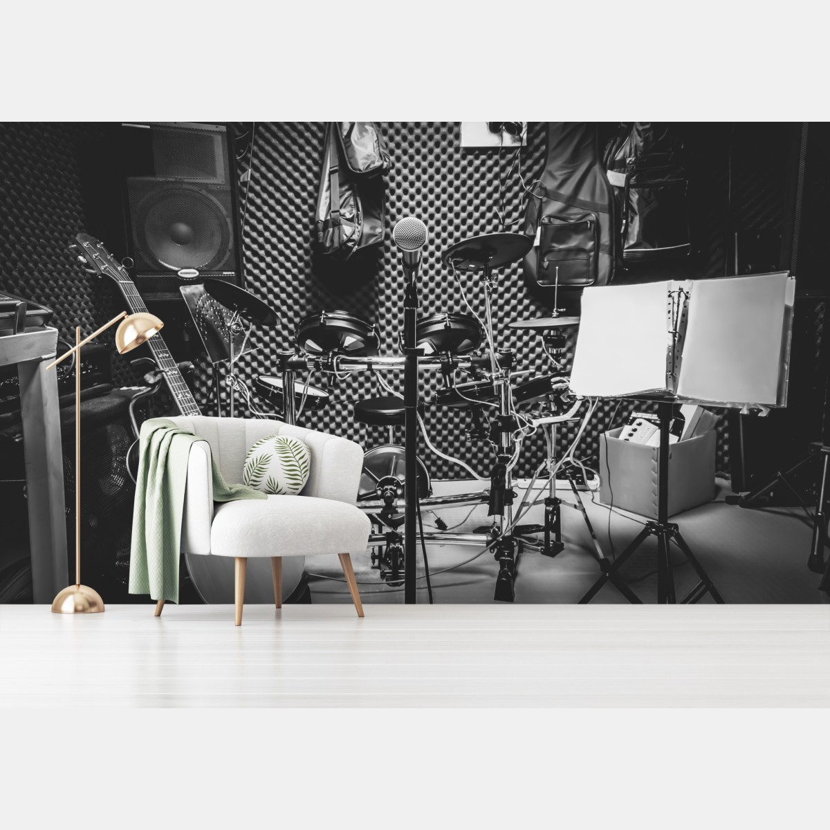 Wall mural monochrome music studio corner